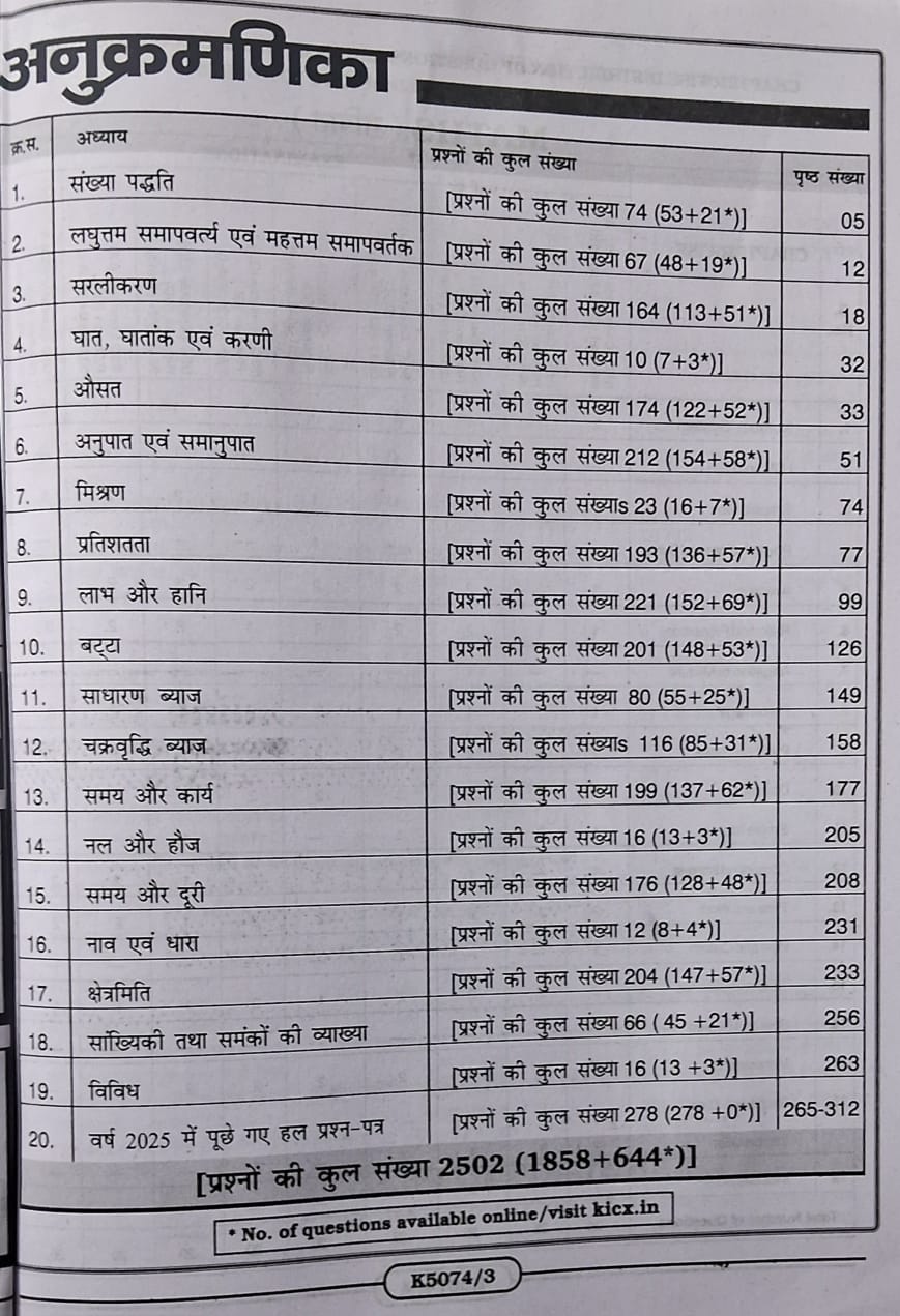 Kiran - SSC Constable GD Ganit Chapterwise Solved Papers (2500+Objective Questions) Hindi Medium