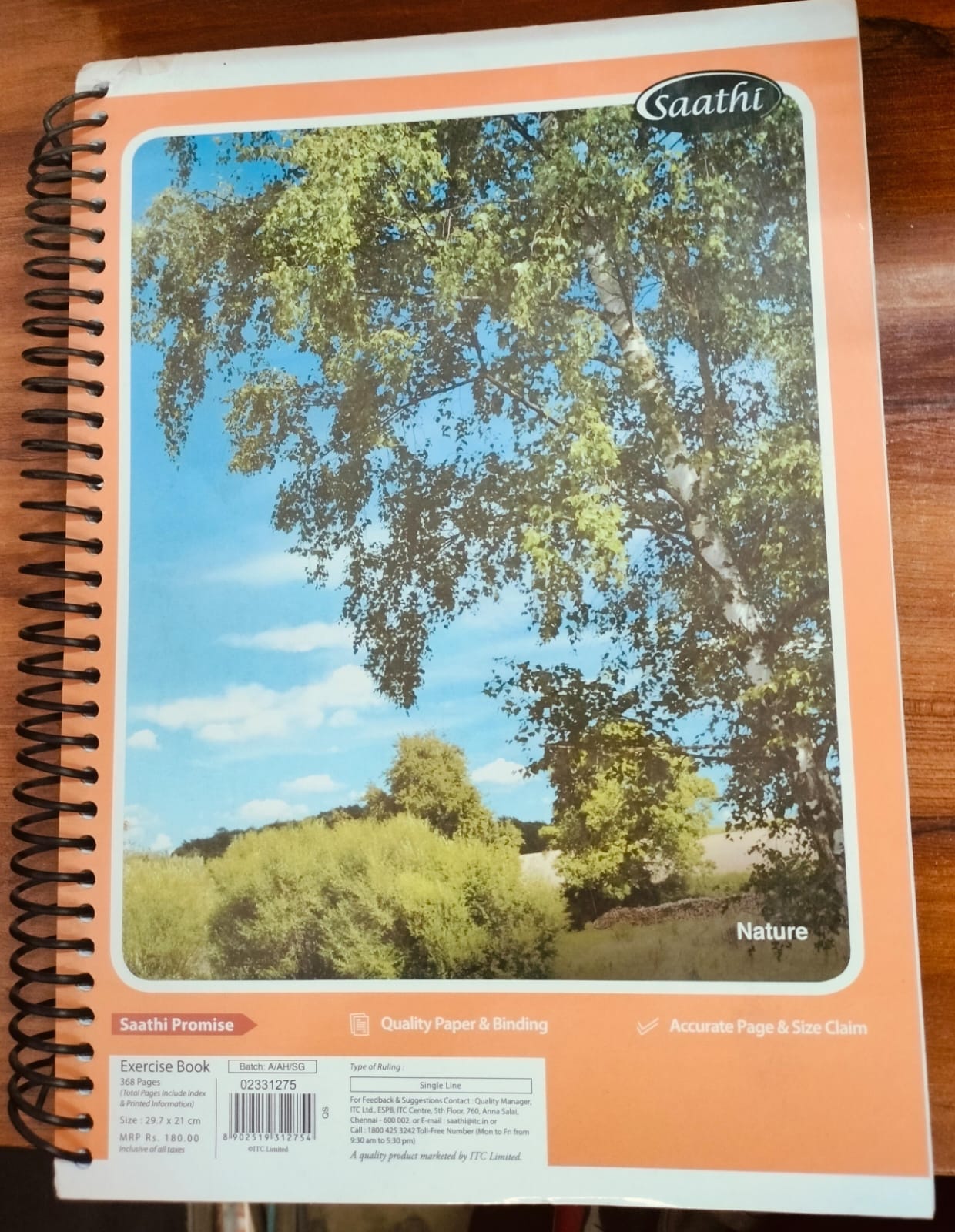 Saathi Spiral Exercise Notebook A4 Size (29.7 × 21 cm) – 368 Pages (Ruled)