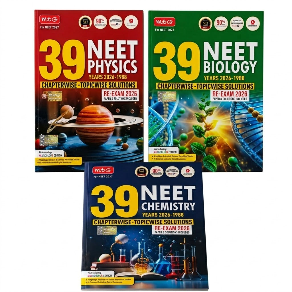MTG 39 Years NEET Physics, Chemistry & Biology Chapterwise & Topicwise Solutions Combo Set (1988–2026) Includes Re-Exam 2026 (English Medium)