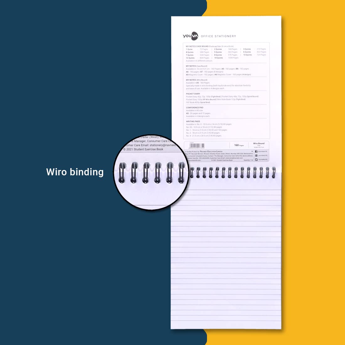 Youva A5 WIRO Notebook Vertical – A5 Size (14.8 × 21 cm), 160 Pages | Single Line
