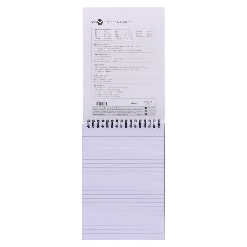 Youva A5 WIRO Notebook Vertical – A5 Size (14.8 × 21 cm), 160 Pages | Single Line