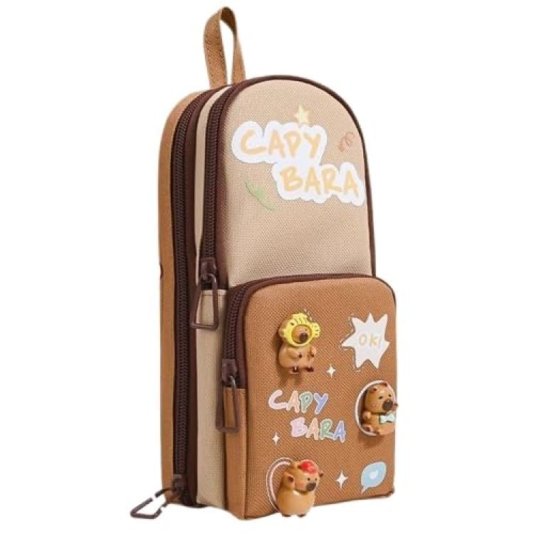 Potence Cute Capybara Pencil Case with 3 Compartments, Aesthetic Cartoon Pencil Pouch for Kids & Students