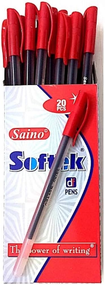 Saino Softek DF Pens Red – Smooth Ball Pens (Pack of 20)