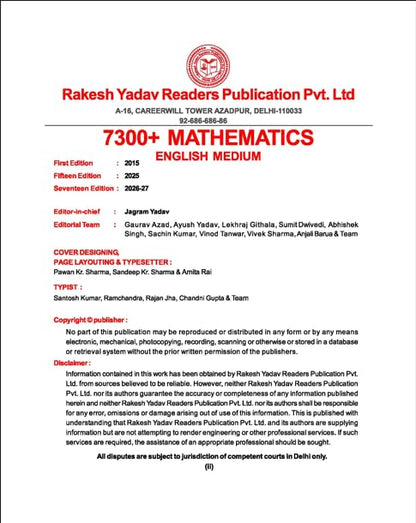 Rakesh Yadav SSC Mathematics 7300+ Questions Book  | Chapter-wise & Type-wise Practice | Latest Edition 17th |(English Medium)