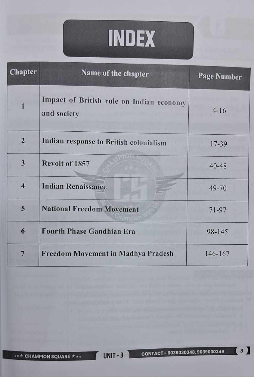 Champion Square - MPPSC Mains Paper-1, Part-A, Unit-3 History of Modern India (English Medium)