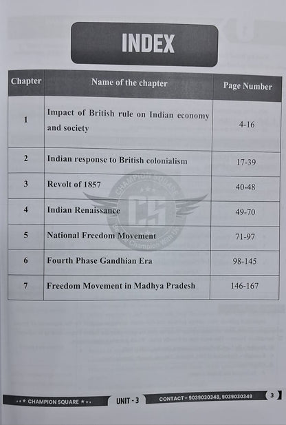 Champion Square - MPPSC Mains Paper-1, Part-A, Unit-3 History of Modern India (English Medium)