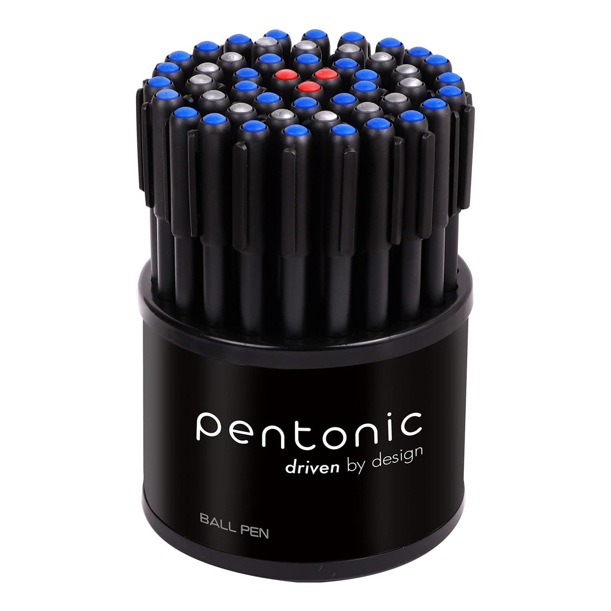 Pentonic Ball Point Pens 0.7mm – Tumbler Pack of 50 Blue, Black & Red Ink