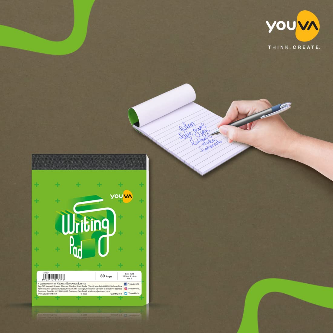Youva Writing Pad No. 0 – 10.5 × 14 cm (1/16 Size), 80 Pages | Compact Ruled