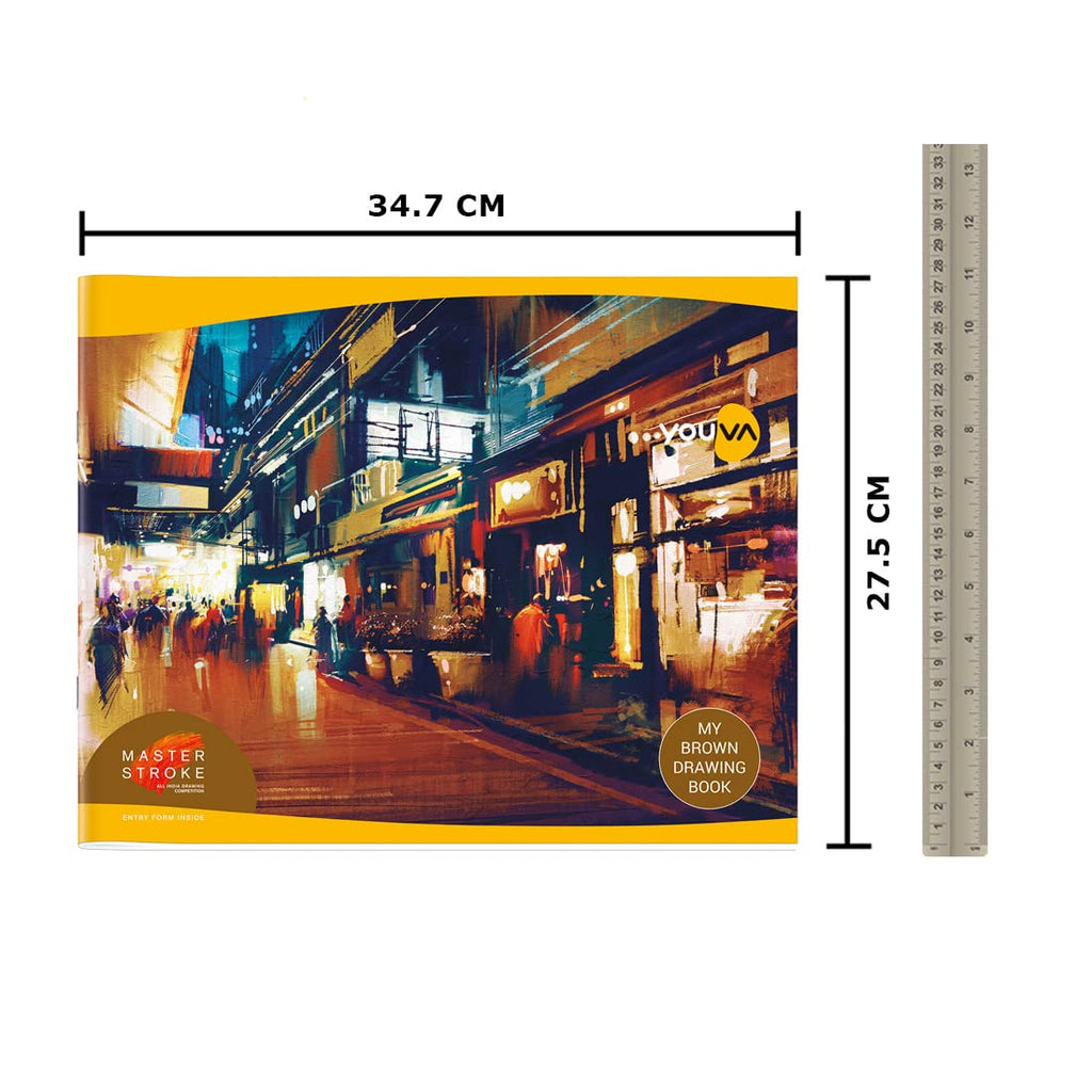 Youva A3 Brown Drawing Notebook – 27.5 × 34.7 cm, 36 Pages | Plain Drawing Paper