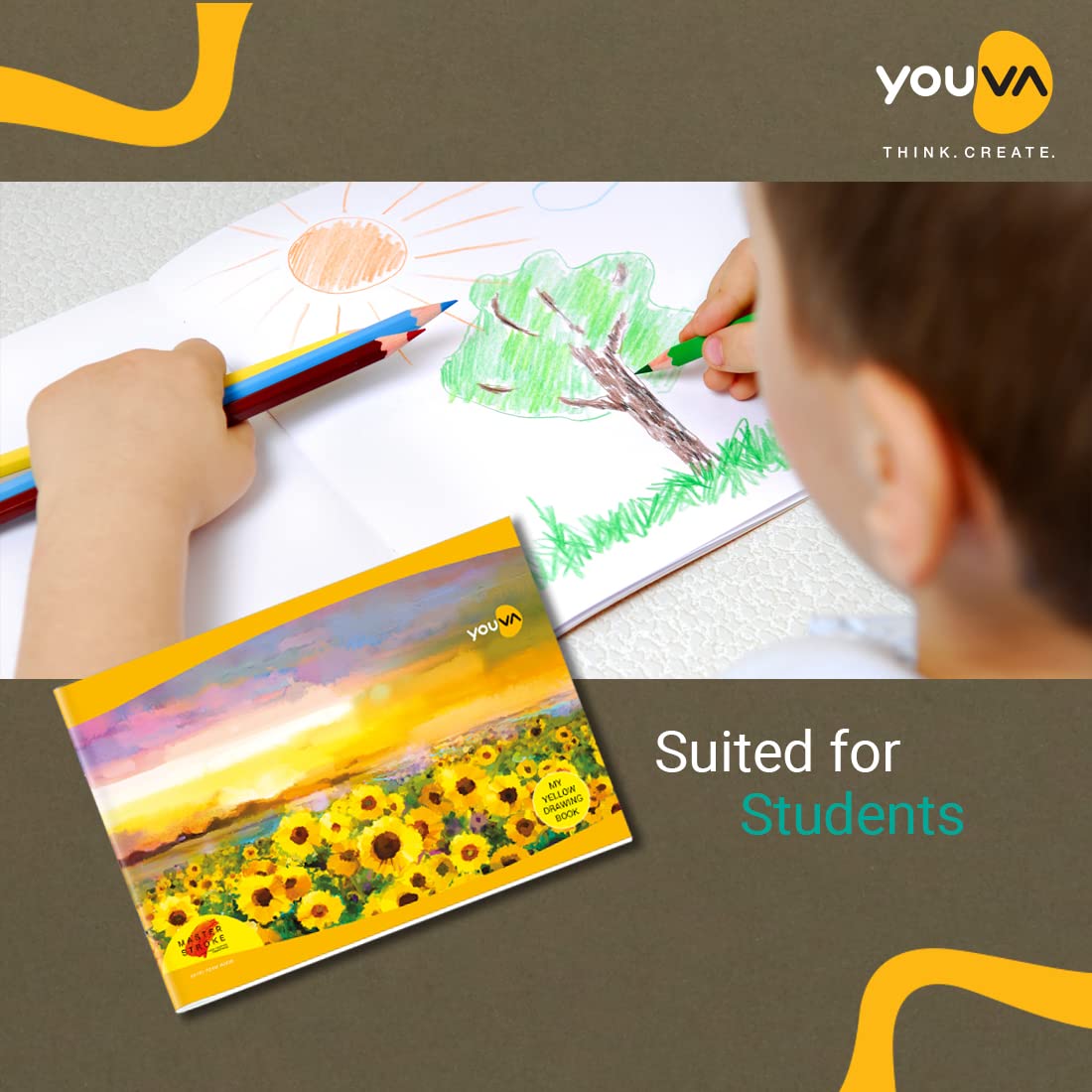 Youva Yellow Drawing Notebook – 21 × 29.7 cm, 36 Pages | Plain Drawing Paper