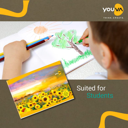 Youva Yellow Drawing Notebook – 21 × 29.7 cm, 36 Pages | Plain Drawing Paper