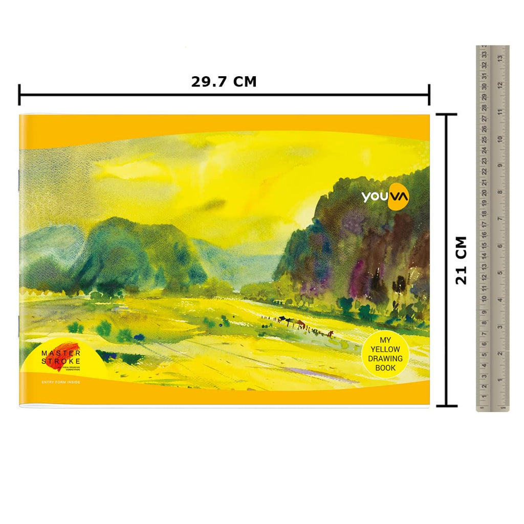 Youva Yellow Drawing Notebook – 21 × 29.7 cm, 36 Pages | Plain Drawing Paper