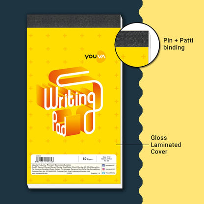 Youva Writing Pad 00 No – 10.5 × 19 cm (1/12 Size), 80 Pages | Single Line Ruled