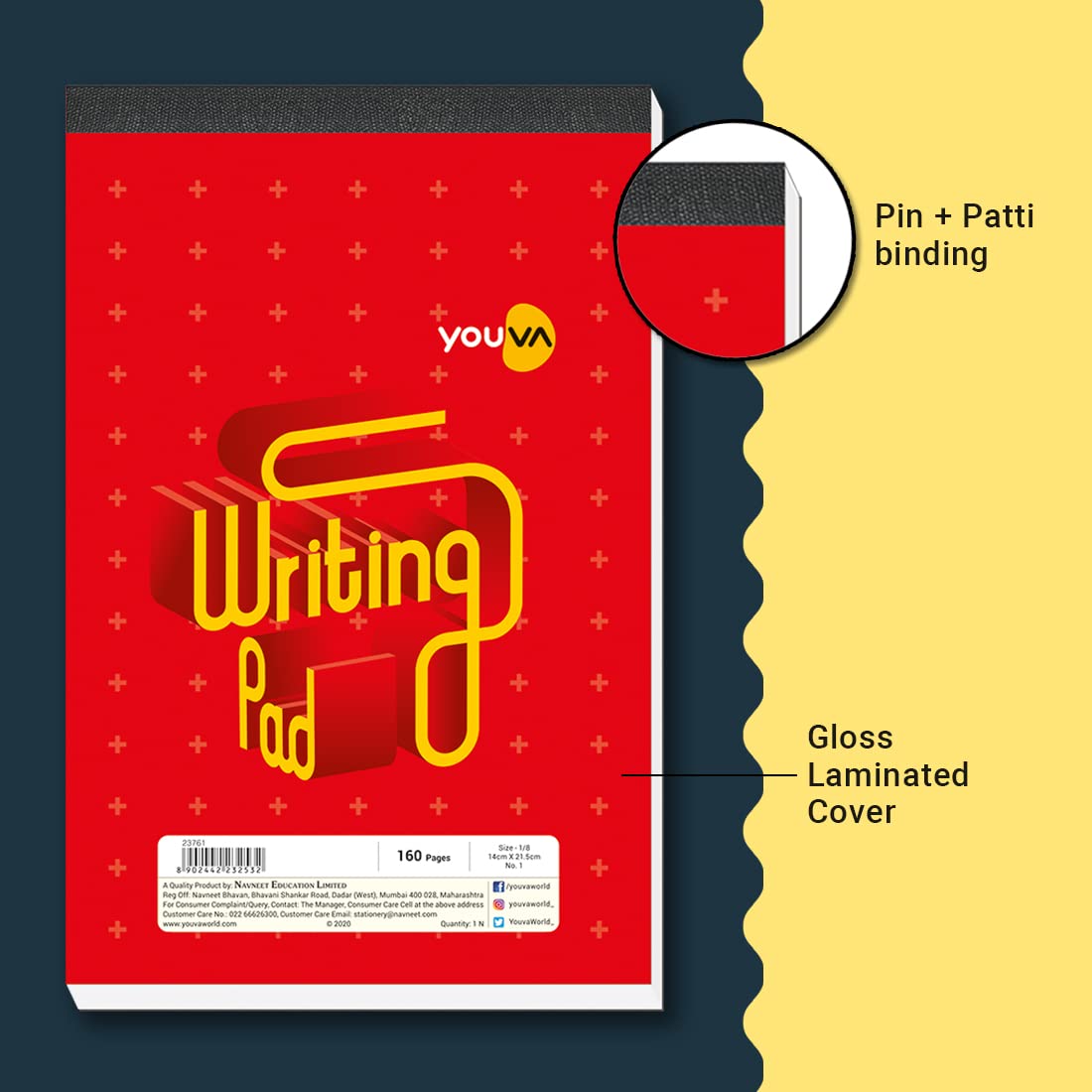 Youva Writing Pad 00 No – 10.5 × 19 cm (1/12 Size), 160 Pages | Single Line