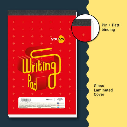 Youva Writing Pad 00 No – 10.5 × 19 cm (1/12 Size), 160 Pages | Single Line
