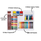 DOMS Art Peps Art Kit for Kids | 12 Wax Crayons + 6 Watercolour Tubes + 12 Oil Pastels + 3 N. Drawing Pencils + 3 Poster Colours