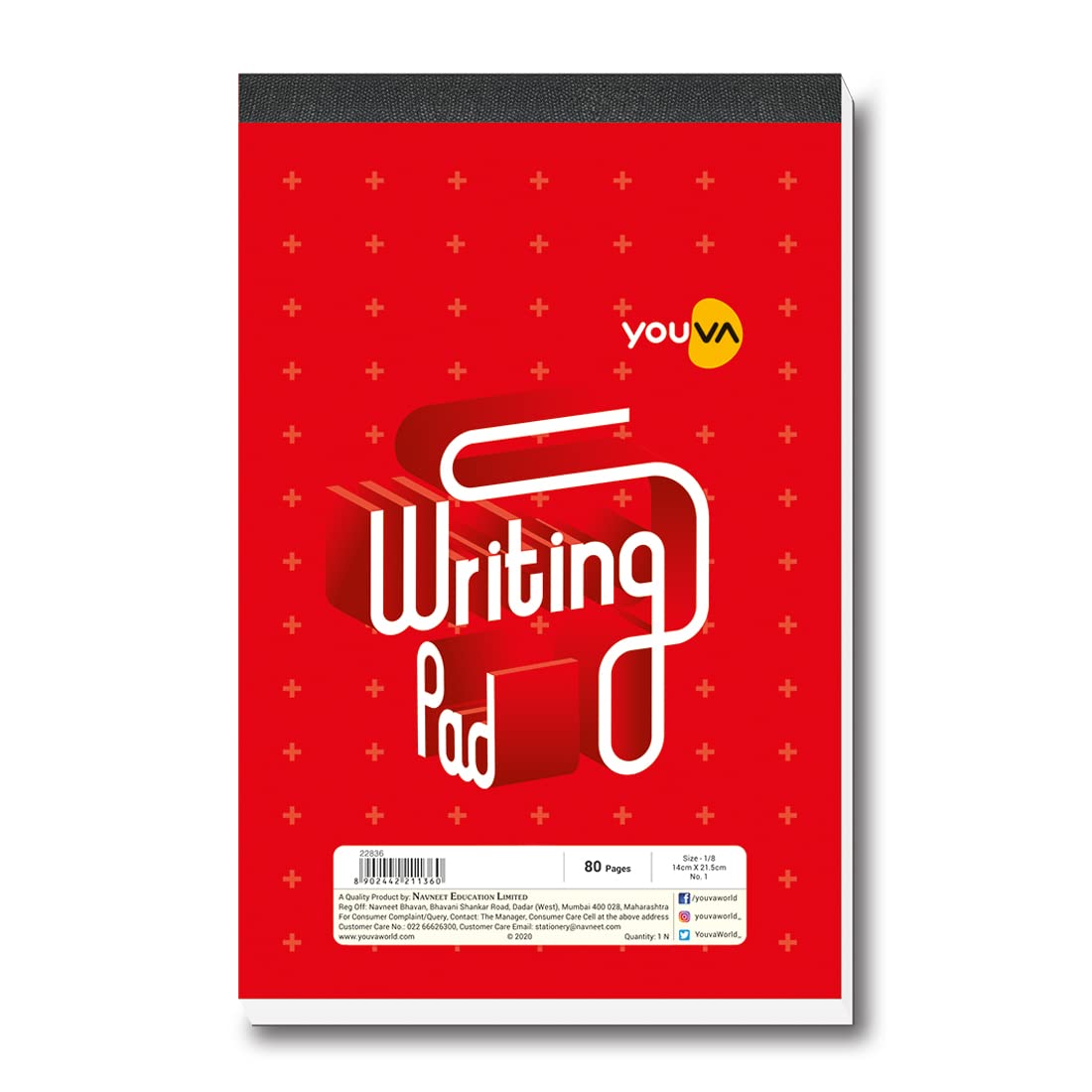 Youva Writing Pad 1 No – 14 × 21.5 cm (1/8 Size), 80 Pages | Single Line
