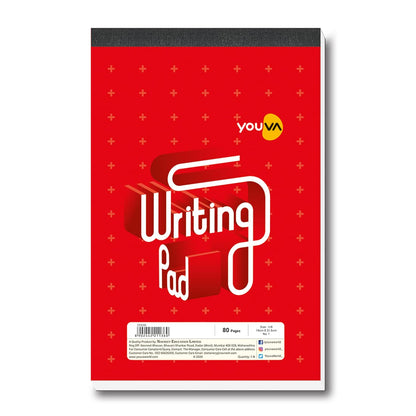 Youva Writing Pad 1 No – 14 × 21.5 cm (1/8 Size), 80 Pages | Single Line