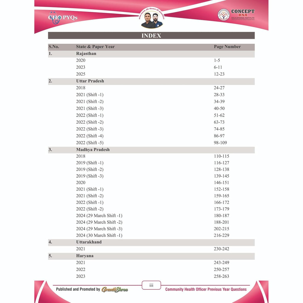 Grannth shree Concept RNA CHO PYQs NHM Exam 2026 (English Medium)