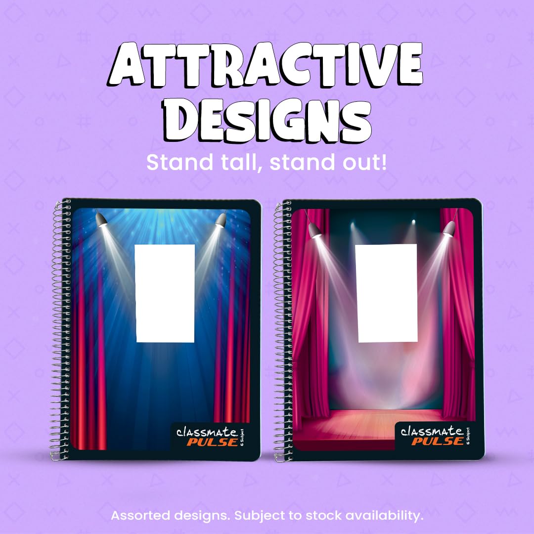 Classmate Pulse 6-Subject Spiral Notebook – 400 Pages, Ruled, Spiral Bound