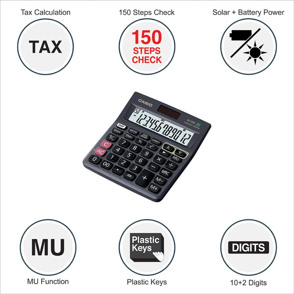 Casio MJ-120D 12-Digit Desktop Calculator Two-Way Power, Tax & Check Functions