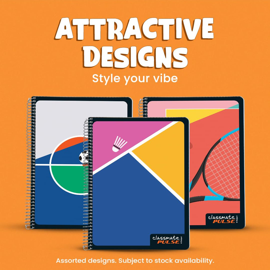 Classmate Pulse 6-Subject Spiral Notebook – 400 Pages, Premium Unruled