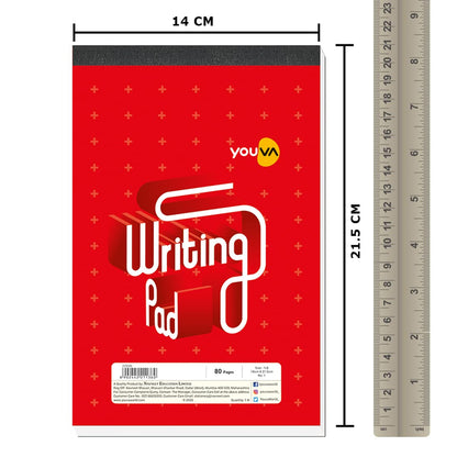Youva Writing Pad 1 No – 14 × 21.5 cm (1/8 Size), 80 Pages | Single Line