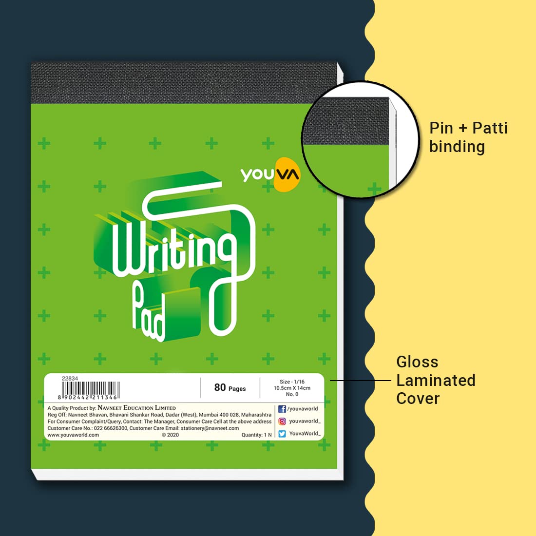 Youva Writing Pad No. 0 – 10.5 × 14 cm (1/16 Size), 80 Pages | Compact Ruled