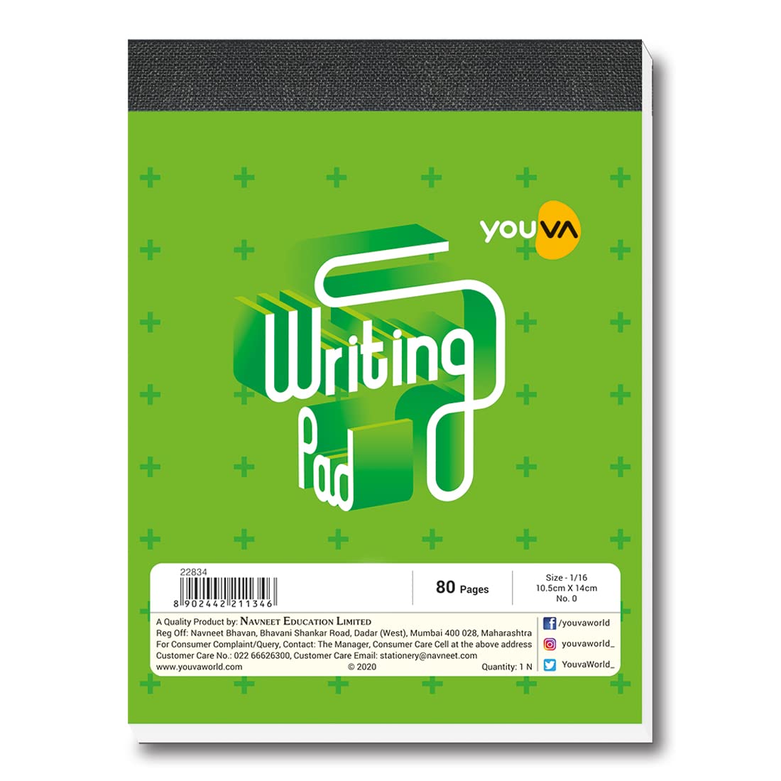 Youva Writing Pad No. 0 – 10.5 × 14 cm (1/16 Size), 80 Pages | Compact Ruled