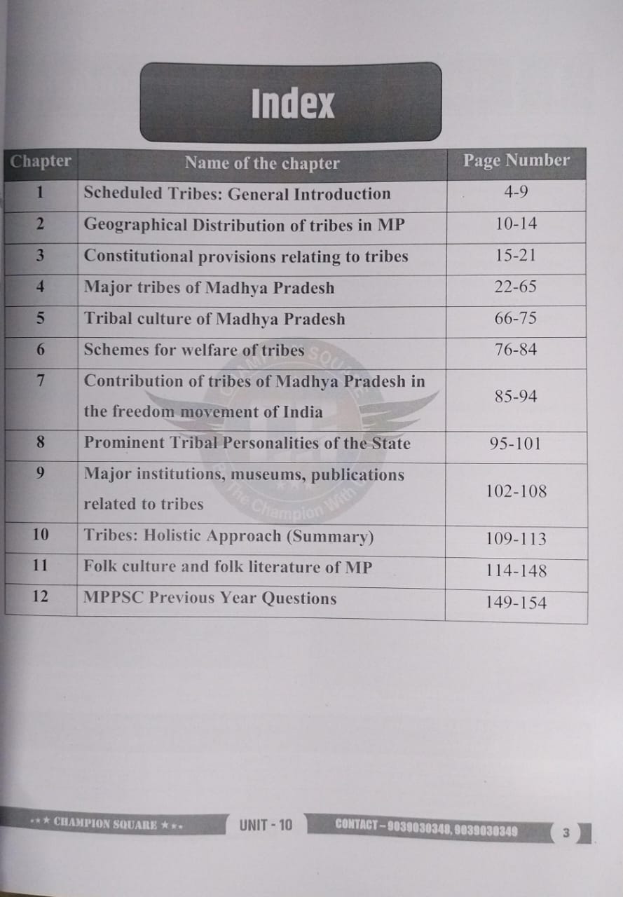 Champion Square – MPPSC Prelims Tribes of Madhya Pradesh (Unit–10)English Medium