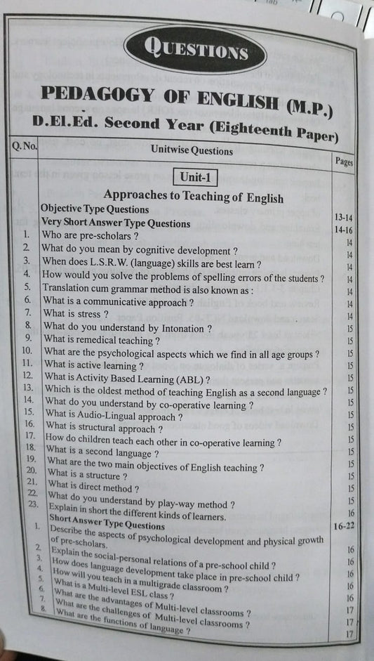 Navbodh DLED 2nd Year – Pedagogy of English (Paper 18) [English]