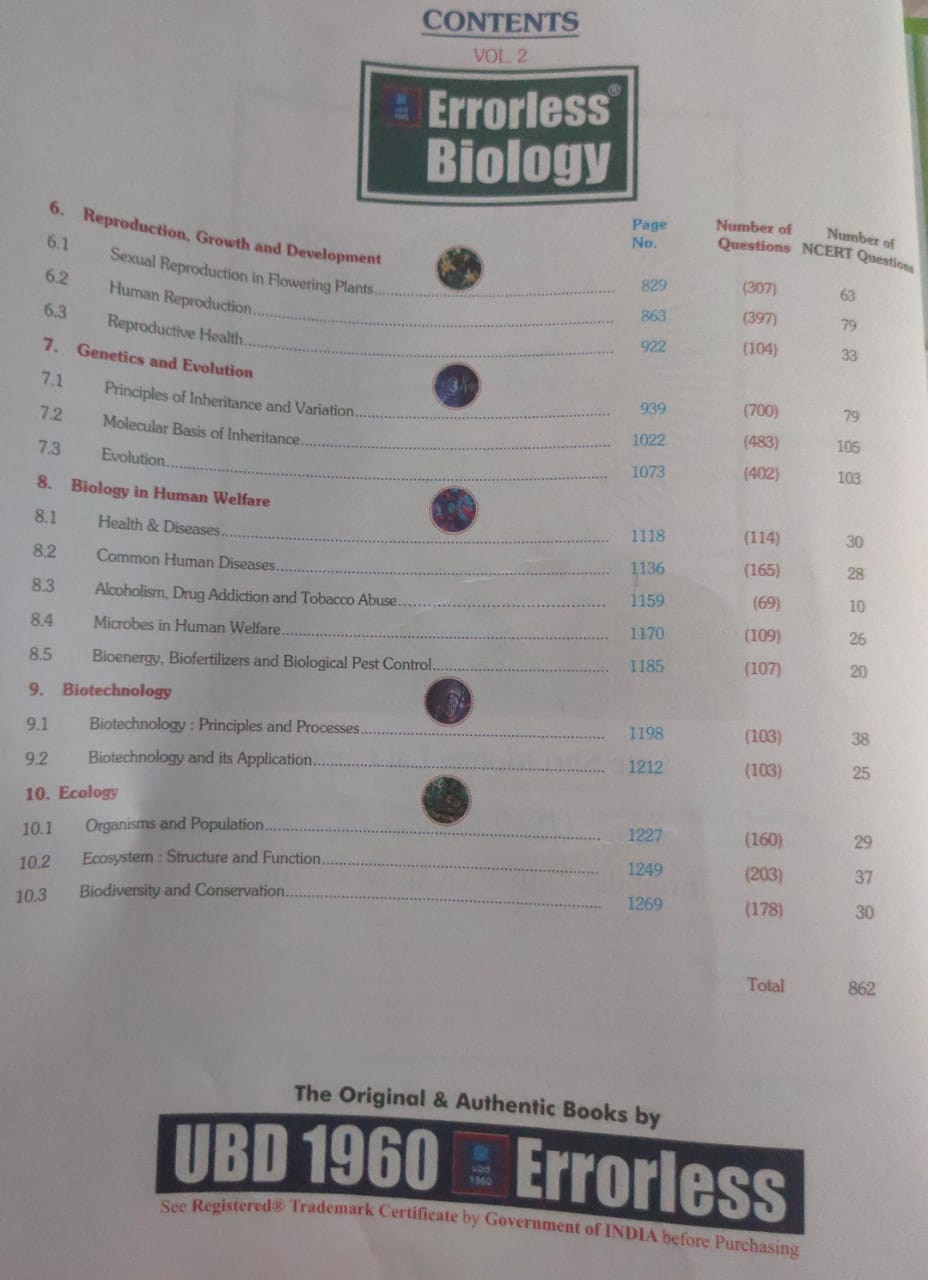 UBD 1960 Errorless Biology NEET Volume 1 & 2 2026 [English]