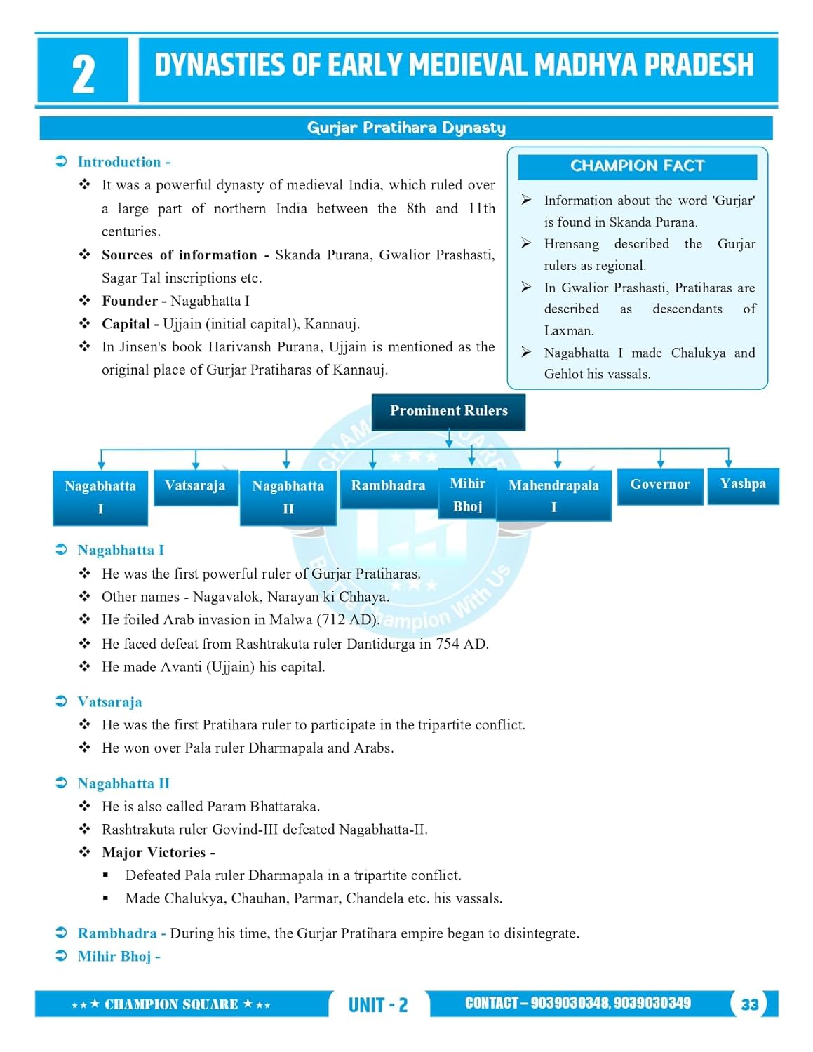 Champion Square – MPPSC Prelims (Unit-2) History, Culture & Literature of Madhya Pradesh [English]