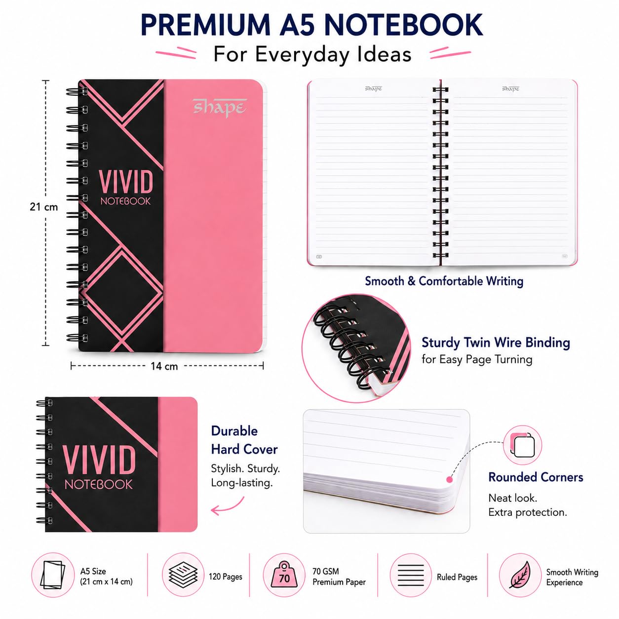 Shape Vivid Stationery Gift Set with Notebook, Sticky Notes Premium Study & Office Writing Kit
