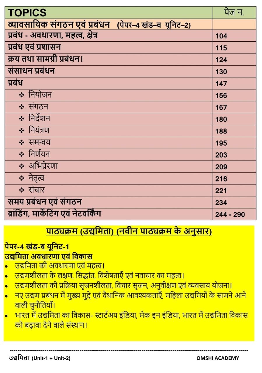 Omshi Academy Udyamita, Vyavsayik Sangathan Evam Prabandhan | MPPSC Mains 2024–25 | Paper 4 Part-B | Unit 1 & Unit 2 | Hindi Medium