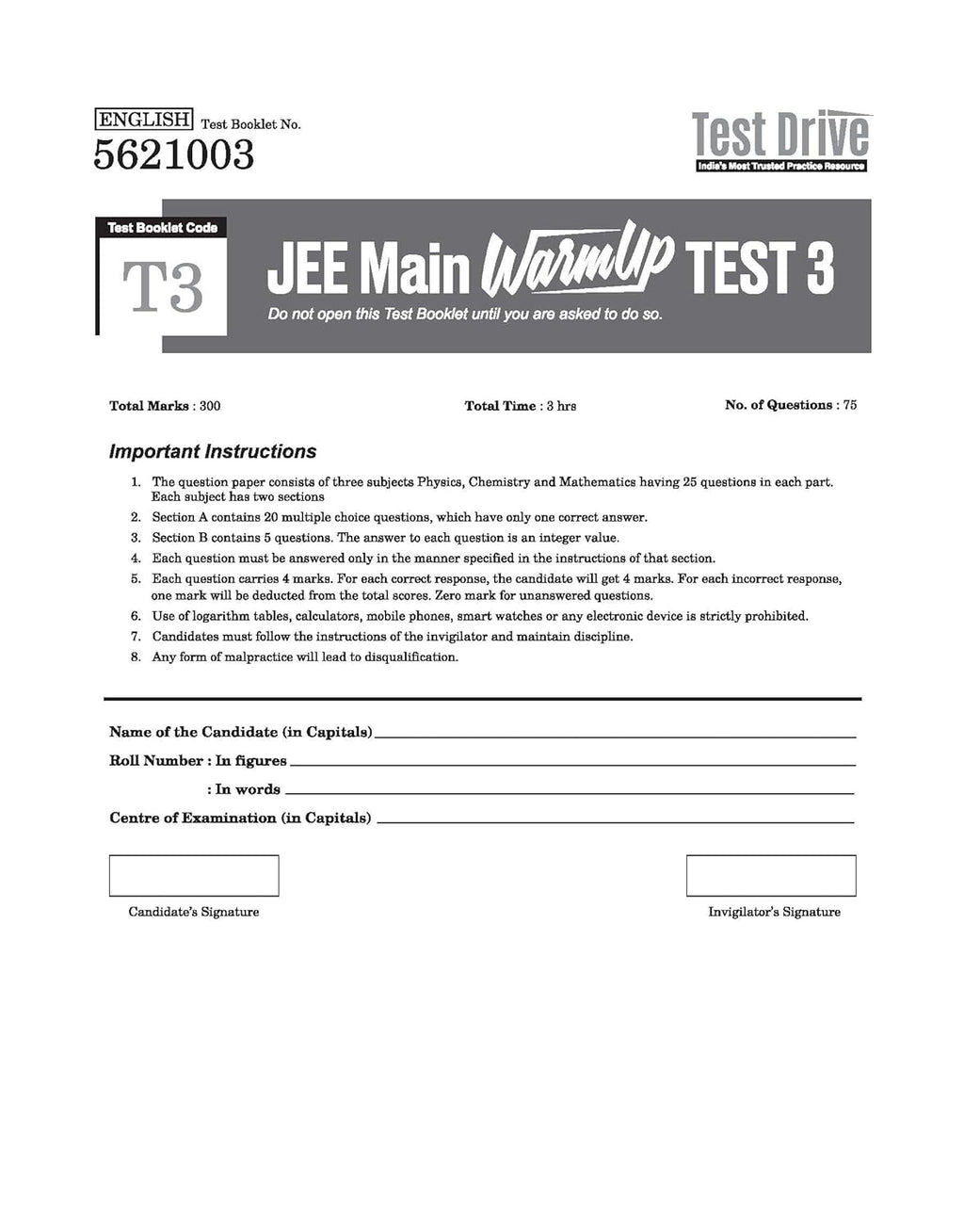 Arihant - JEE Main Exam 2026 Test Drive | 20 Tests, 16 Booklets, 1500 Questions (PCM) English Medium