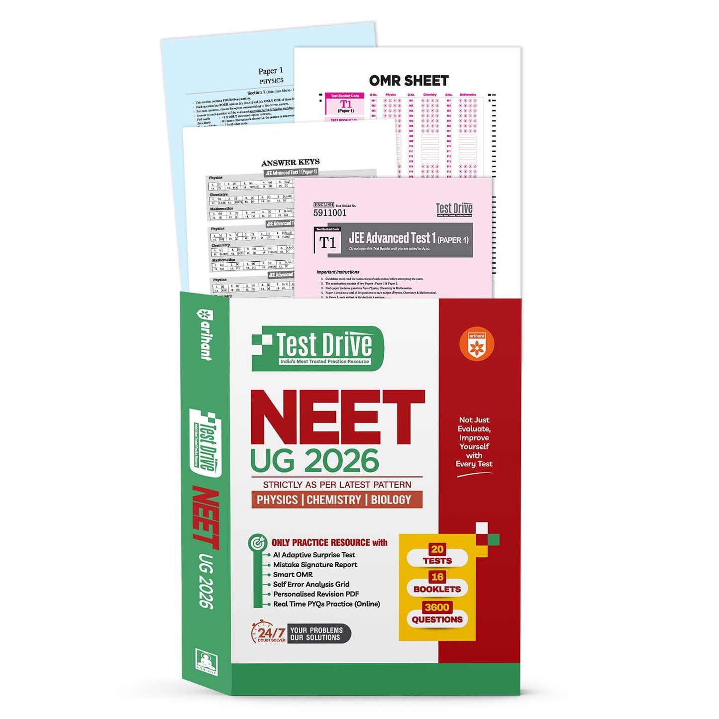 Arihant - NEET (UG) 2026 Test Drive | 20 Tests, 16 Booklets & 3600 Questions (PCB) English Medium