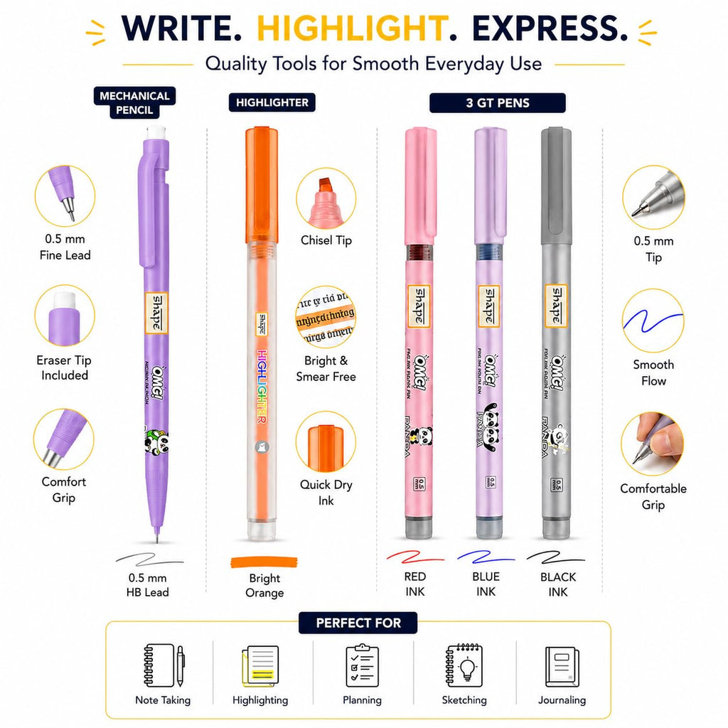 Shape Vivid Stationery Gift Set with Notebook, Sticky Notes Premium Study & Office Writing Kit
