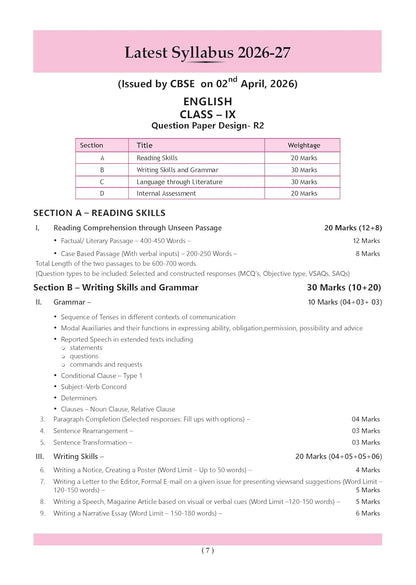 Oswaal CBSE Question Bank Class 9 English R2 (Kaveri) Edition 2027 (English Medium)