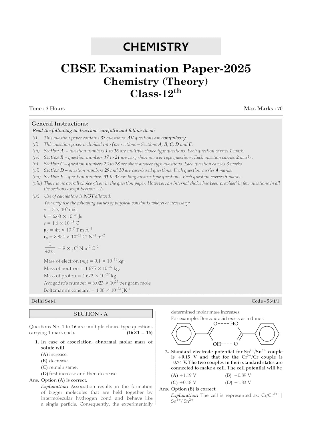 Oswaal CBSE (Class-12) 10 Years Solved Papers (2016–2025) Set of English, Physics, Chemistry & Mathematics 2026[English]