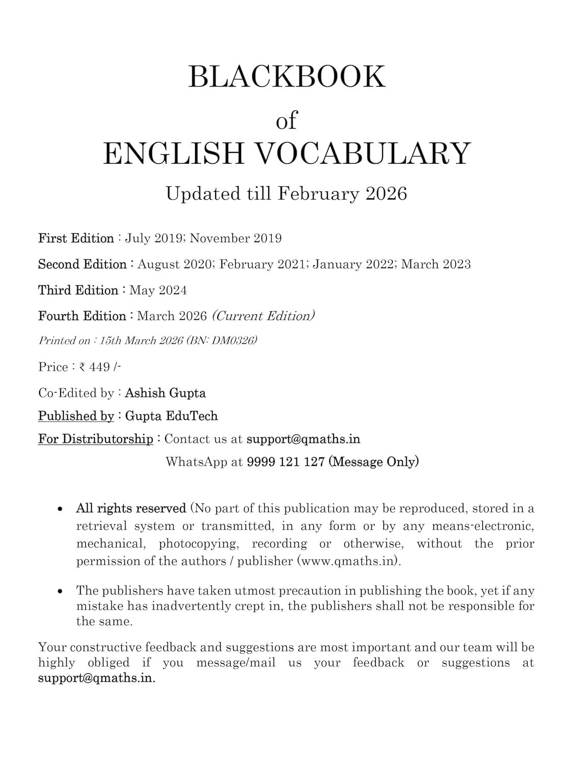 Gupta & Gupta Blackbook of English Vocabulary 2026 Edition | English–Hindi Bilingual | By Nikhil Gupta | Complete Vocabulary Builder for Competitive Exams