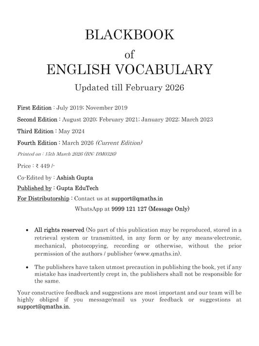 Gupta & Gupta Blackbook of English Vocabulary 2026 Edition | English–Hindi Bilingual | By Nikhil Gupta | Complete Vocabulary Builder for Competitive Exams