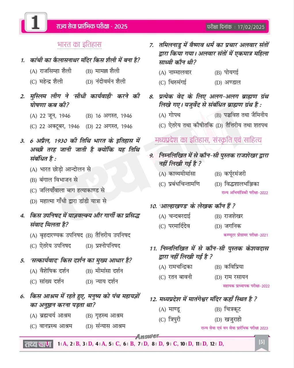Tathyaban MPPSC Previous Year Questions