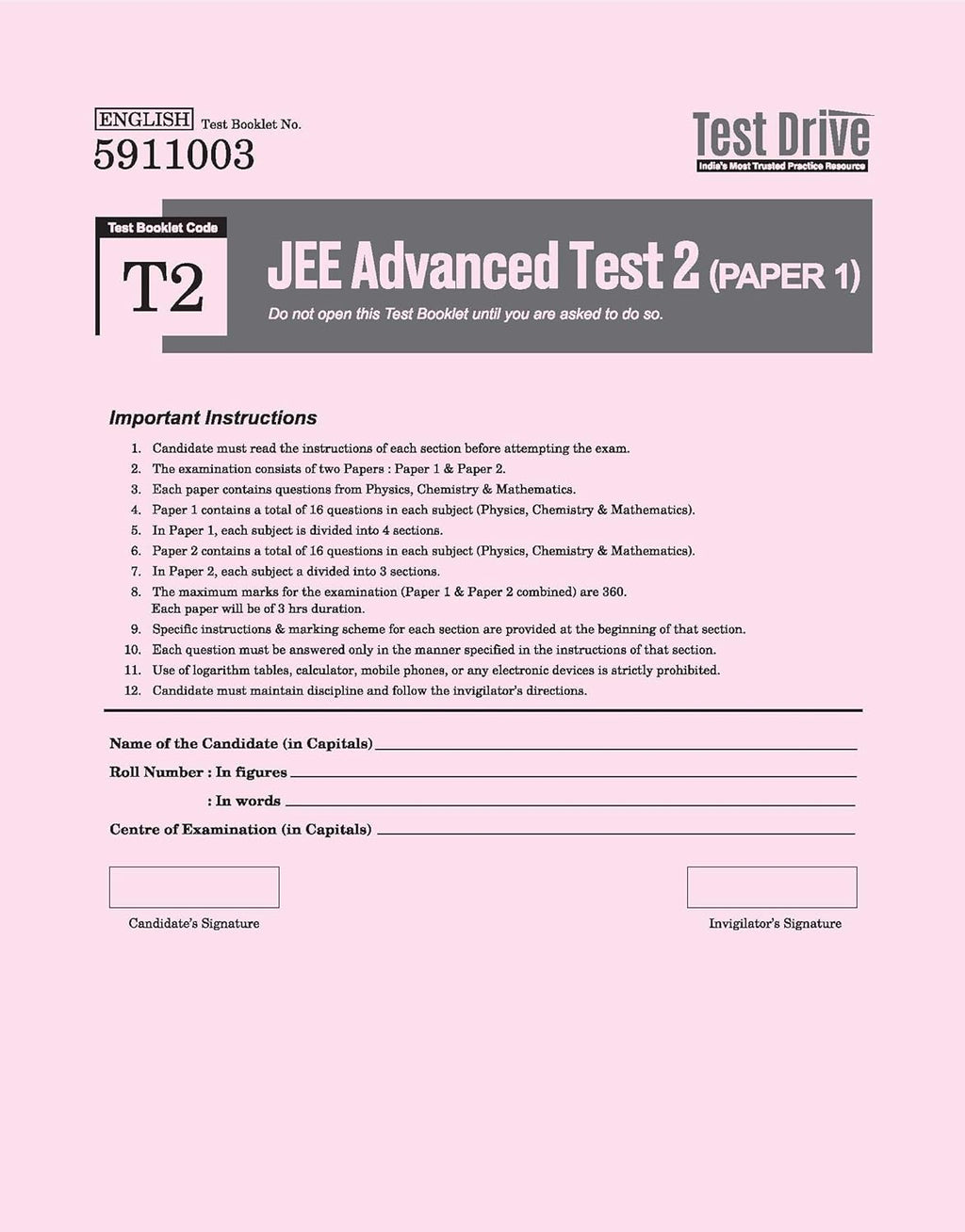 Arihant - JEE Advanced 2026 Test Drive | 15 Tests, 21 Booklets & 1500 Questions (PCM) English Medium