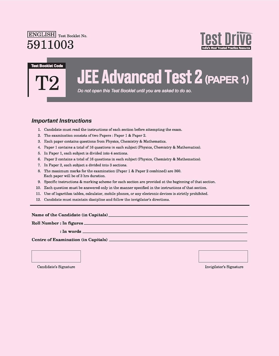 Arihant - JEE Advanced 2026 Test Drive | 15 Tests, 21 Booklets & 1500 Questions (PCM) English Medium