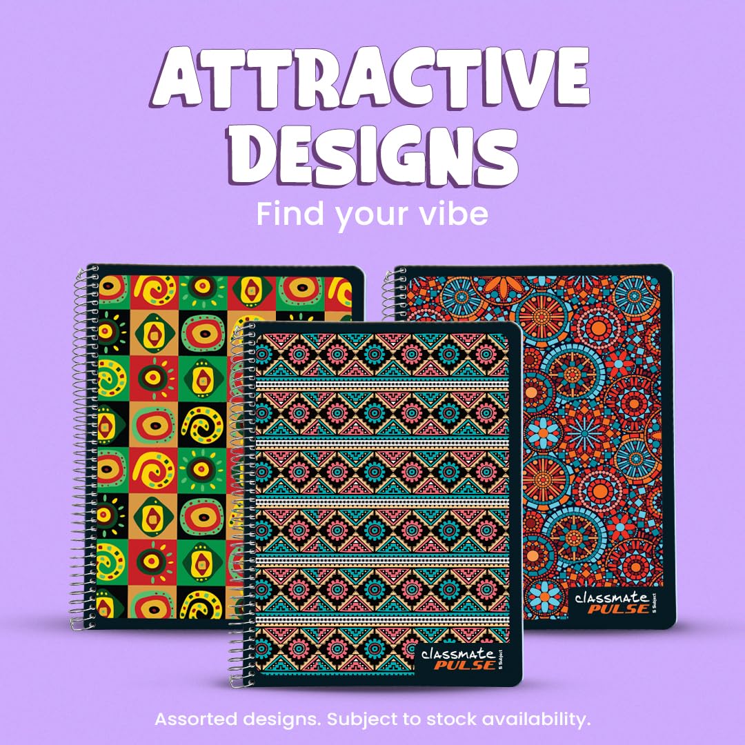 Classmate Pulse 6-Subject Spiral Notebook – 302 Pages, Unruled, Spiral Bound