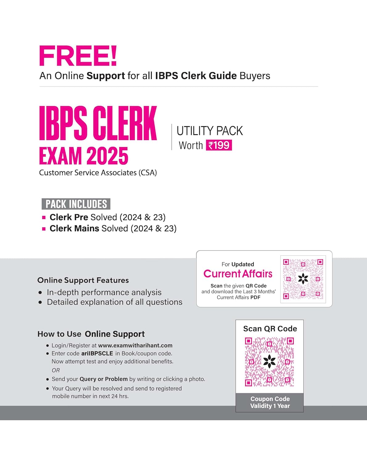Arihant IBPS CSA / Clerk Cracker 2025 – Prelims & Mains(3000+ MCQs) English Medium