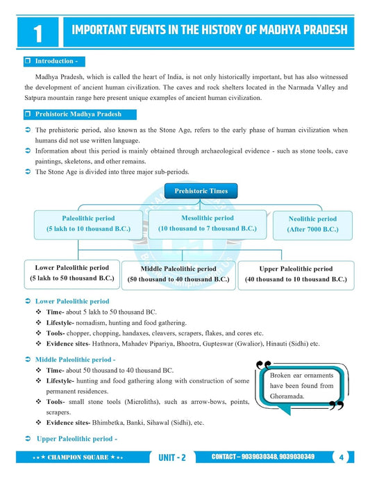 Champion Square – MPPSC Prelims (Unit-2) History, Culture & Literature of Madhya Pradesh [English]