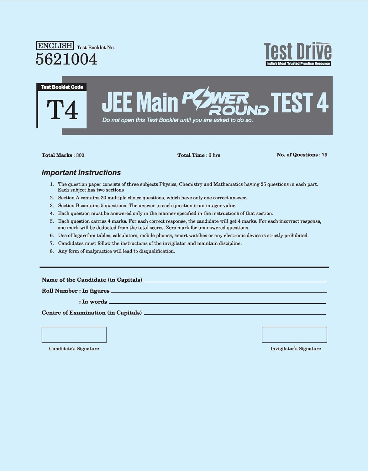 Arihant - JEE Main Exam 2026 Test Drive | 20 Tests, 16 Booklets, 1500 Questions (PCM) English Medium