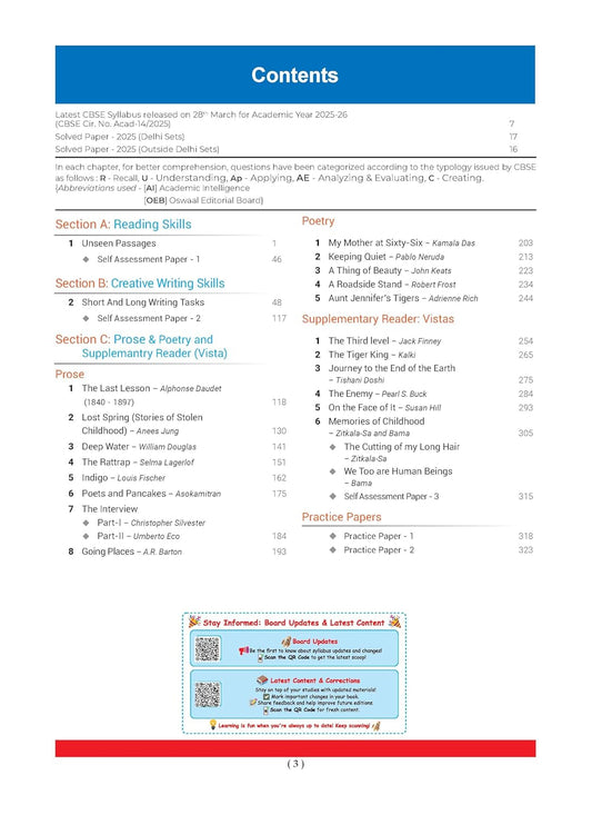 Oswaal CBSE Question Bank Class 12 English Core Solved Papers 2026